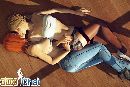Dirty lesbian student girls kiss lying on the floor
