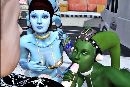 Strange alien girls give double head in mmorpg game